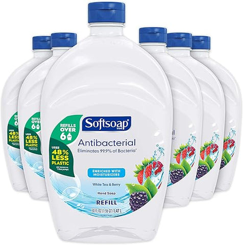 Refil Sabonete Líquido Antibacteriano Chá Branco e Fusão de Frutas Vermelhas 50 Ounce (1500 ml) Pack com 6 – Softsoap - Softsoap