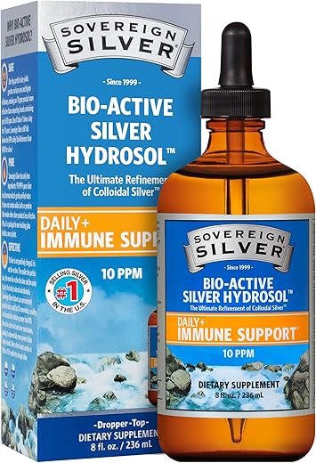Hydrosol Bio-Ativo para Suporte Imunológico – Prata Coloidal – 10 ppm, 236mL – Conta-gotas - Sovereign Silver