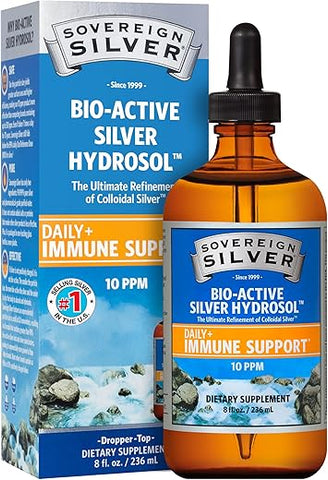 Hydrosol Bio-Ativo para Suporte Imunológico – Prata Coloidal – 10 ppm, 236mL – Conta-gotas - Sovereign Silver