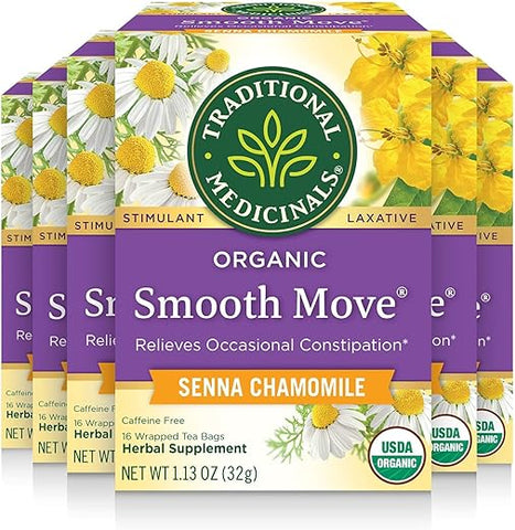 Traditional Medicinals - Chá Tradicional Medicinals, Smooth Move Camomila Orgânico, Alivia Constipação Ocasional, Sene, 16 Unidades (Pacote com 6)