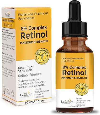 LaClaire - Sérum Facial Complexo Retinol, Anti-idade, Iluminador, Firmador, Suavizante, 30 ml