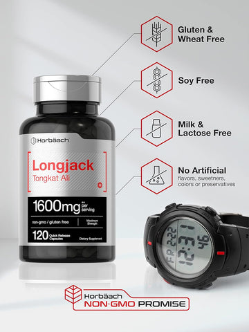 Horbäach Longjack Tongkat Ali for Men and Women | 120 Capsules | Extract Supplement | Maximum Strength Pills | Eurycoma Longifolia | Non-GMO and Gluten Free