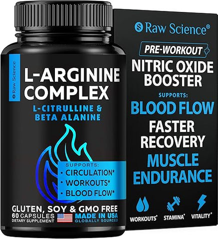 S RAW SCIENCE - L-Arginina L-Citrulina: Suplemento para Homens, Óxido Nítrico, Desempenho Masculino, Fluxo Sanguíneo, Pressão Arterial