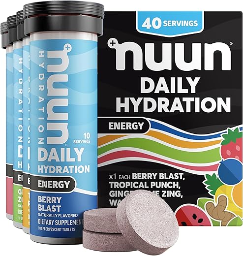 Energy: Comprimidos Energéticos com Cafeína, Vitaminas B, Ginseng, Eletrólitos, Sabores Variados, 10 Unidades (Pacote com 4) - Nuun