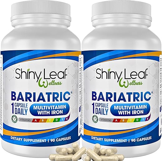 Bariatric Multivitamínico com Ferro – 45mg Ferro, 180 Cápsulas, Suporte Pós-Cirurgia Bariátrica, para Sleeve Gástrico, Bypass e Mini Bypass, Vitaminas Diárias de Alta Potência, para Mulheres e - Shiny Leaf