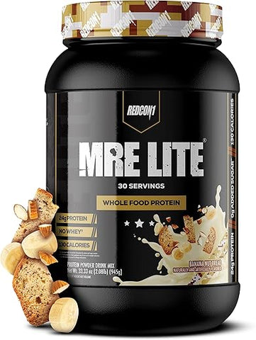 MRE Lite – Pó Proteico de Alimentos Integrais, Banana Nut Bread – Baixo Carboidrato – 500g - REDCON1