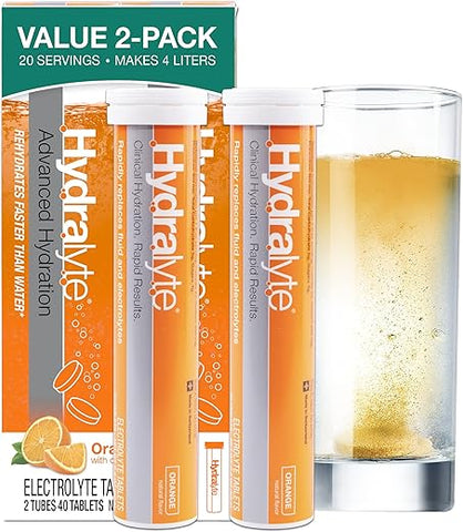Tablets de Eletrólitos | 40 Laranja | Essencial para Hidratação Rápida em Viagens de Avião | Comprimidos de Hidratação – Dissolução Instantânea (20 Porções, 2g) - Hydralyte