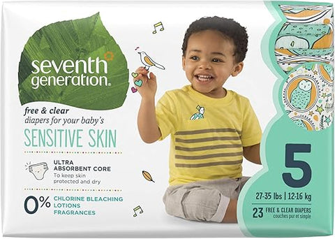 Fraldas para bebês Seventh Generation, Pele Sensível, Estampas de Animais, Tamanho 5, 23 unidades