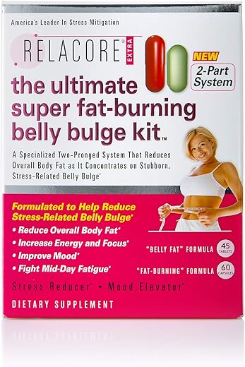Relacore - Kit Ultimate Super Queima de Gordura Abdominal – Sistema Especializado de Perda de Peso de Dupla Ação – Suplementos para Alívio do Estresse e Queima de Gordura, Fornecimento de 15 Dias