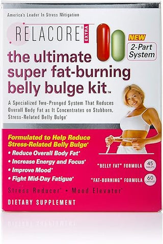 Relacore - Kit Ultimate Super Queima de Gordura Abdominal – Sistema Especializado de Perda de Peso de Dupla Ação – Suplementos para Alívio do Estresse e Queima de Gordura, Fornecimento de 15 Dias