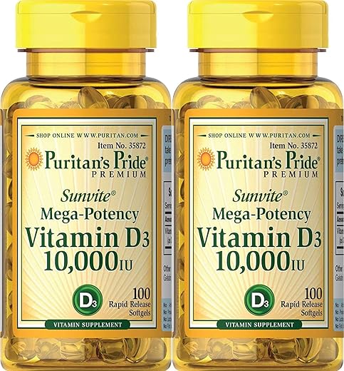 Puritan's Pride - Puritan’s Pride Vitamina D3 10.000 UI, 100 Comprimidos (2 Pacotes) – Aumente sua saúde com a Vitamina D3 de alta potência!