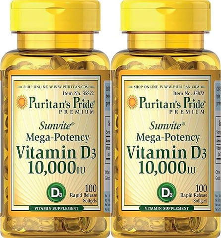 Puritan's Pride - Puritan’s Pride Vitamina D3 10.000 UI, 100 Comprimidos (2 Pacotes) – Aumente sua saúde com a Vitamina D3 de alta potência!
