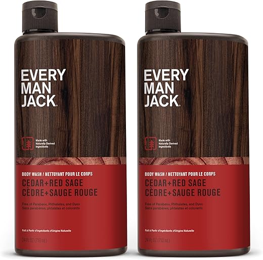 Gel de Banho Masculino Hidratante Cedro e Sálvia Vermelha – Ingredientes Naturais – Limpa e Hidrata a Pele com Coco e Glicerina – 720ml 2 Frascos - Every Man Jack
