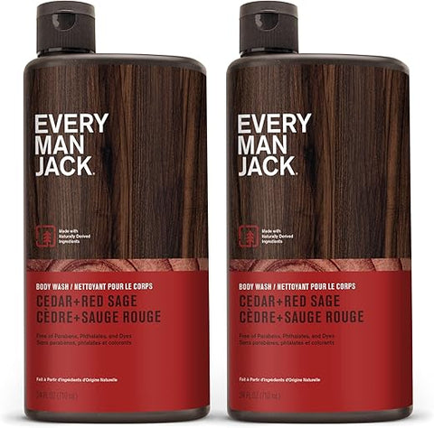 Gel de Banho Masculino Hidratante Cedro e Sálvia Vermelha – Ingredientes Naturais – Limpa e Hidrata a Pele com Coco e Glicerina – 720ml 2 Frascos - Every Man Jack