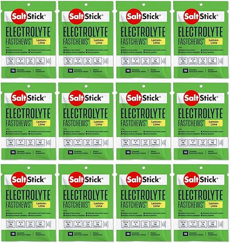 FastChews Limão Limão, 120 comprimidos mastigáveis, 12 pacotes de 10 comprimidos cada – Marca SaltStick - SaltStick