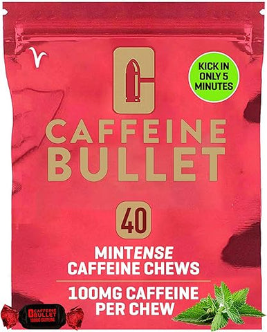 40 Mint Gomas de Cafeína para Adultos = 4000mg de Energia, Mais Rápido que os géis de corrida - Caffeine Bullet