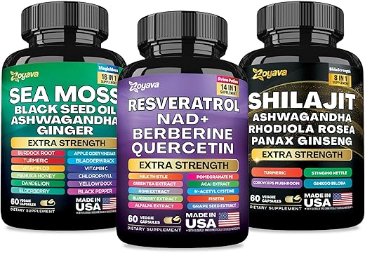 Trio Avançado de Bem-Estar – Musgo do Mar, Óleo de Semente Negra, Ashwagandha, Raiz de Bardana | 100% Natural e Potente - Zoyava