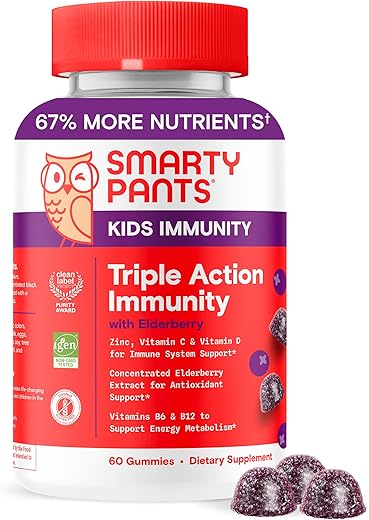 Kids Immunity Elderberry Gummies: Suporte Imunológico Infantil, Vitamina C, Vitamina D, B6 – 60 gomas - SmartyPants