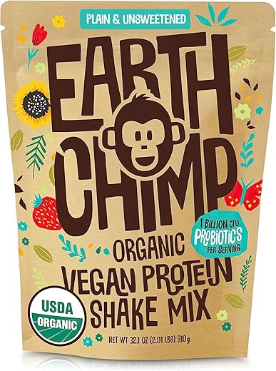 Proteína Vegana Orgânica com Probióticos – Sem OGM, Sem Laticínios, Sem Soro, Proteína à Base de Plantas para Mulheres e Homens – Sem Glúten – 26 Porções 32g - EarthChimp