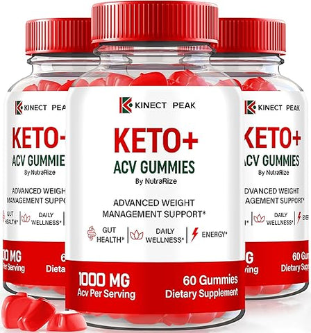 NutraRize - (3 Pacotes) Gomas Kinect Peak Keto ACV, Suplemento KinectPeak Keto ACV, Keto Natural com Vinagre de Maçã, Fórmula Premium 1000MG com Vitaminas, Oficial Gomitas