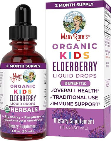 MaryRuth Organics - Gotas Líquidas de Sabugueiro Orgânico USDA para Crianças por MaryRuth’s | Extrato Vegano de Sabugueiro Orgânico Glicerina | Suporte Imunológico | Saúde Geral | Formulado para Idades de 4 a 13 | 30ml