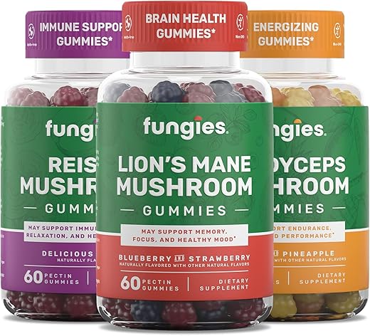 Fungies - Pacote de Gomas de Cogumelo | 180 Porções | Gomas de Cogumelo do Leão para Adultos, Cordyceps | 180 gomas
