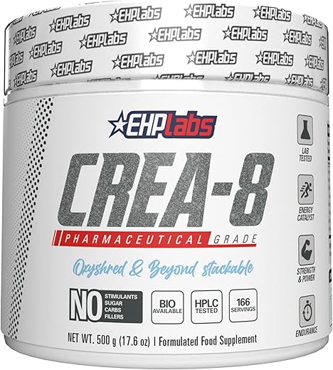 CREA-8 Pó de Monohidrato de Creatina – Suplemento para Crescimento Muscular, Aumento de Força, Energia Aprimorada e Performance Melhorada – Sem Sabor – 100g - EHP Labs