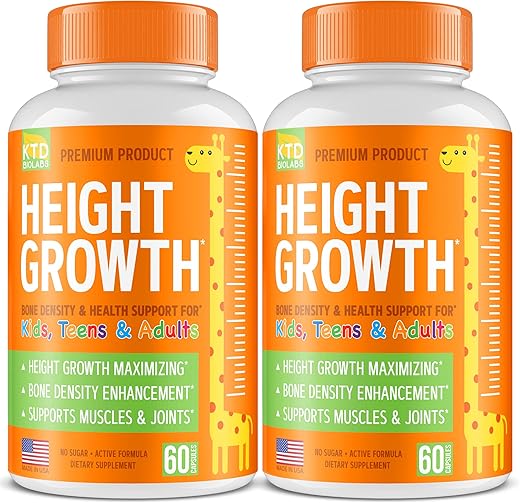 KTD BIOLABS - Pack 2 Growth Maximizer – Vitaminas Naturais para Crescimento de Altura – Feito nos EUA – Comprimidos de Crescimento para Atingir Altura