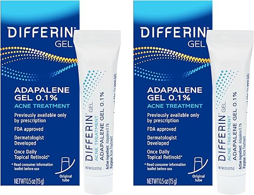 Gel Tratamento Acne Differin, 60 Dias, Retinoide 0.1% Adapaleno, Cuidado Suave para Pele Sensível Propensa a Acne, Tubo 15g (Pack 2)