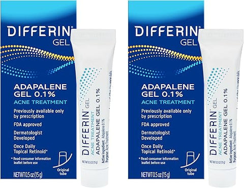 Gel Tratamento Acne Differin, 60 Dias, Retinoide 0.1% Adapaleno, Cuidado Suave para Pele Sensível Propensa a Acne, Tubo 15g (Pack 2)