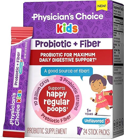 Physician's CHOICE - Physician’s Choice Kids Probiotic Prebiotic Fiber Packets – Suporte à Regularidade e Constipação Ocasional (Idade 1+)