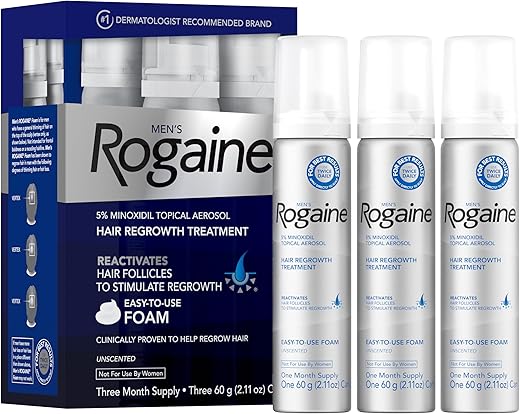 Espuma Tópica 5%% Minoxidil para Crescimento Capilar Masculino – Tratamento 3 Meses 60g - Rogaine