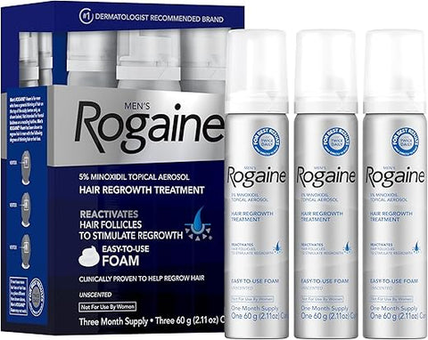 Espuma Tópica 5%% Minoxidil para Crescimento Capilar Masculino – Tratamento 3 Meses 60g - Rogaine