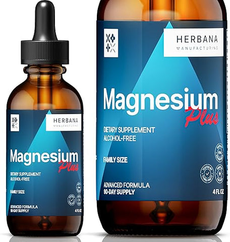 HERBANA MANUFACTURING - Triple Complex Magnesium 120 ml Liquid Drops – Avançado Complexo de Magnésio Citrato, Glicinato, L-treonato com Vitaminas B6, D, C – Alta Potência 100% Absorção – Família