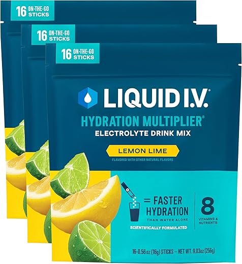 Hydration Multiplier® – Limão Lima – Sachês de Pó Hidratante | Mistura em Pó de Bebida com Eletrólitos | Prático e Individual | Não-OGM | 16 Porções (Pacote com 3) - Liquid I.V.