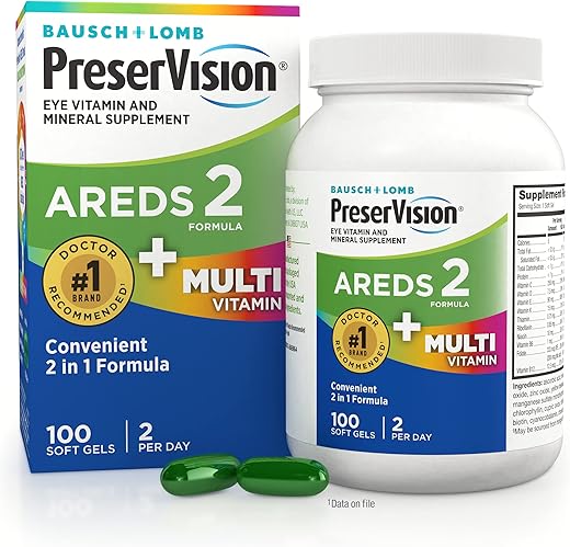 AREDS 2 Multivitamina 2 em 1 para os Olhos com Vitaminas C, D e E – 60 cápsulas - PreserVision