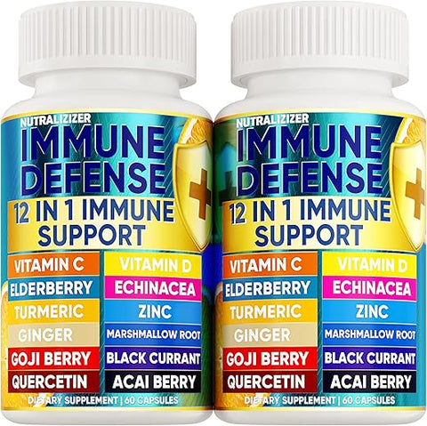 NUTRALIZIZER - 12 em 1 Vitaminas Premium de Defesa Imunológica – Suplemento Imunológico com Vitamina D3 5000 UI Vitamina С 1000mg Zinco 50mg – Escolha Luxuosa para Suporte Imunológico Premium – Com Equinácea e Sabugueiro