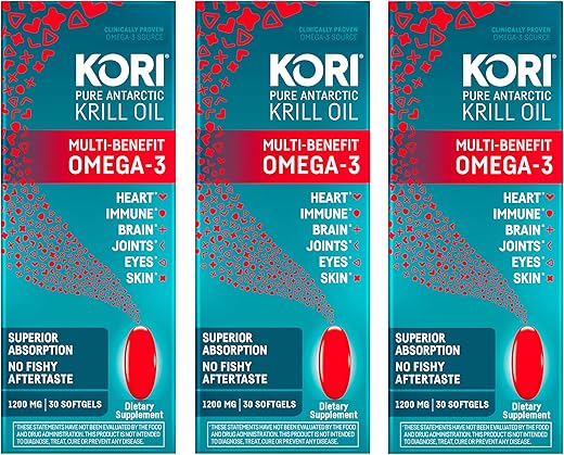 Oil Omega 3: Óleo de Krill Antártico com Absorção Superior vs Óleo de Peixe, 1200mg Softgels, 30 Softgels, EPA - Kori Krill