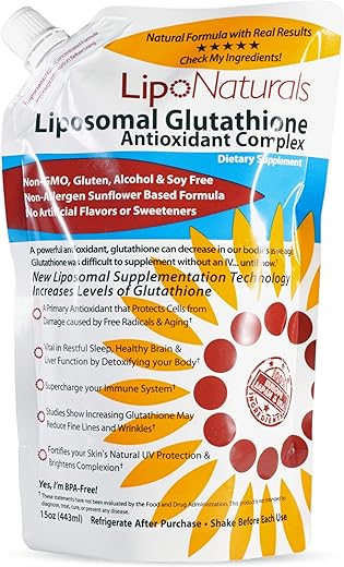 Lipo Naturals - Complexo Líquido de Glutationa Lipossomal (30 Doses) – Fórmula Natural para Imunidade, Saúde do Fígado e Suporte Anti-Envelhecimento com Vitamina C – Vegano, Livre de China (443ml)