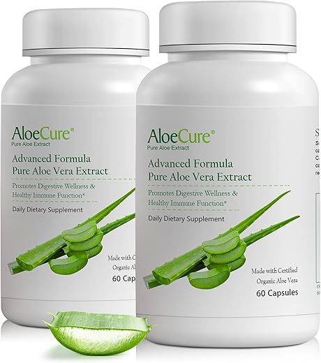 Cápsulas Orgânicas de Aloe Vera, 160.000mg Equivalente de Folha Interna de Aloe por Porção, Suporte para a Saúde Intestinal - AloeCure