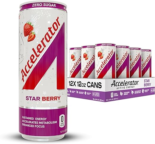 Accelerator Star Berry Energy Drink, Lata de 355 ml (Pack com 12 unidades) - A SHOC