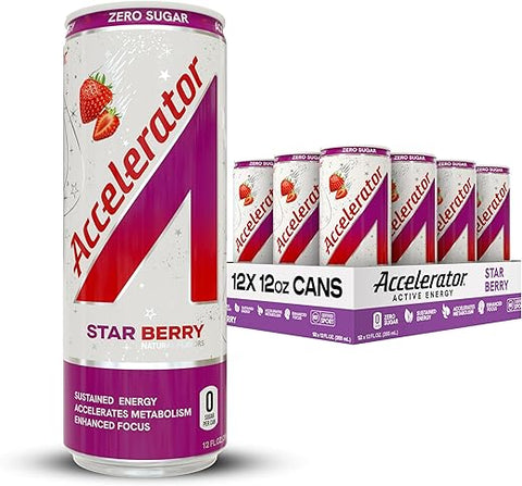 Accelerator Star Berry Energy Drink, Lata de 355 ml (Pack com 12 unidades) - A SHOC