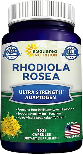 Rhodiola Rosea 1000mg – 180 Cápsulas Veganas – Extrato de Raiz de Rhodiola de Força Máxima para Melhorar Energia Pura e Função Cerebral - aSquared Nutrition