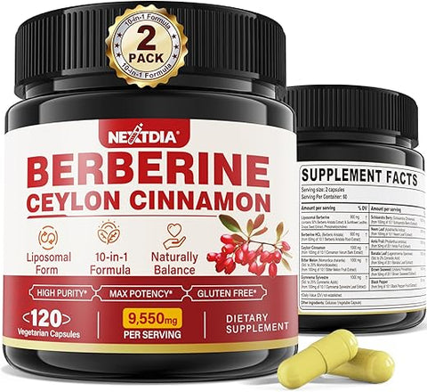 Nextdia - 2 Pack 1500mg Berberina Lipossomal – Potencialize sua saúde com a marca líder em Berberina