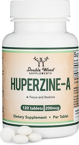 Double Wood Supplements - Huperzine A 200mcg (Testado por Terceiros) Não-OGM, Sem Glúten, 120 Comprimidos, Suplemento Cerebral para Promover a Acetilcolina (Inibidor da Acetilcolinesterase) – Suporta Memória e Foco