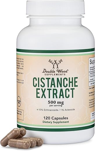 Double Wood Supplements - Cistanche Tubulosa Extract 500mg (120 Cápsulas) Testosterona para Homens – Double Wood, Padronizado com Echinacosides e Acteosides