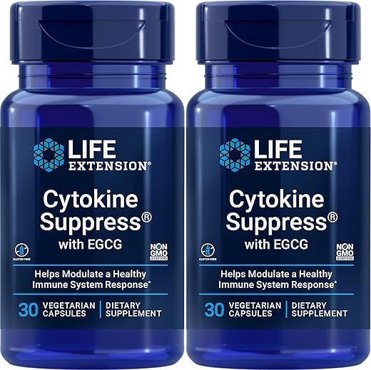 Cytokine Suppress com EGCG, 30 Unidades (Pacote de 2) – Aumente a Longevidade e Suprima Citocinas - Life Extension