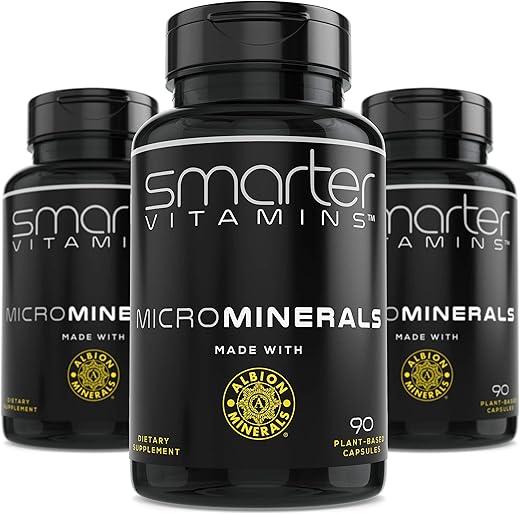 SmarterVitamins - (3 Frascos) 15mg de Glicinato de Zinco Albion® 6 Minerais Traços Essenciais de Bisglicinato para Apoiar o Metabolismo, Manganês, Boro, Cromo, Selênio, Molibdênio Suplemento 90