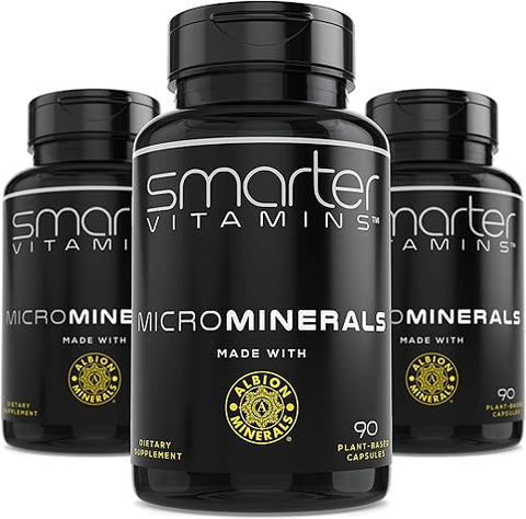SmarterVitamins - (3 Frascos) 15mg de Glicinato de Zinco Albion® 6 Minerais Traços Essenciais de Bisglicinato para Apoiar o Metabolismo, Manganês, Boro, Cromo, Selênio, Molibdênio Suplemento 90