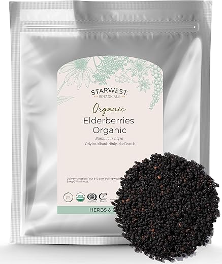 Bagas de Sabugueiro Orgânicas Secas, 454g | Reforço do Sistema Imunológico para Chá, Xarope, Gomas - Starwest Botanicals